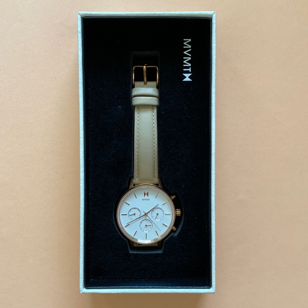 MVMT Rose Gold Nude Leather Watch